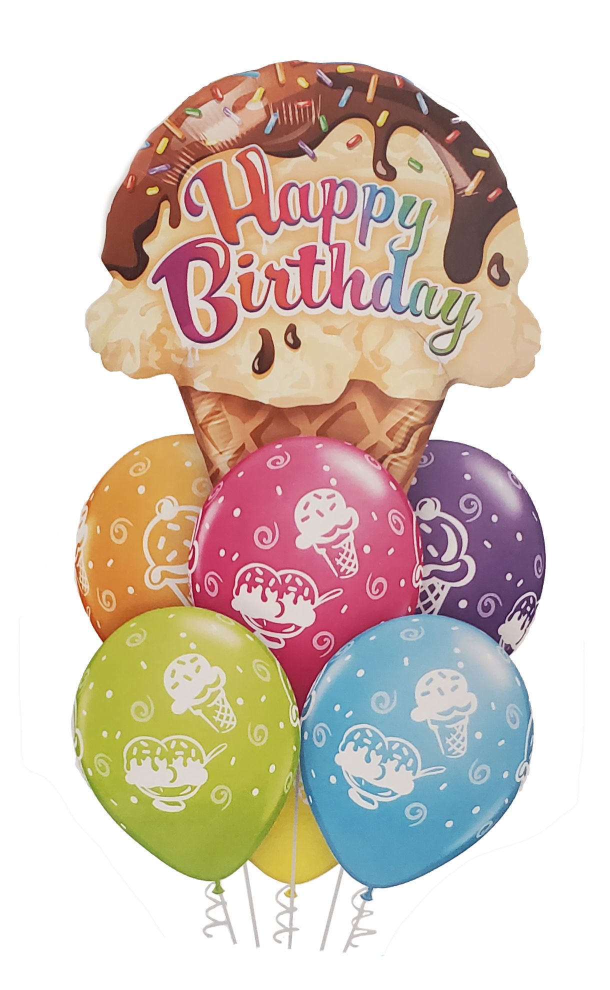 Picture of Balloon Bouquet -  Happy Birthday Ice Cream Cone (7pc)
