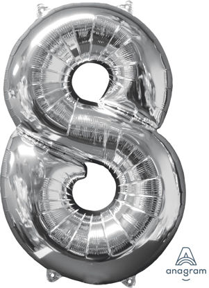 Picture of 26'' Silver Number 8 - Foil Balloon (helium-filled)
