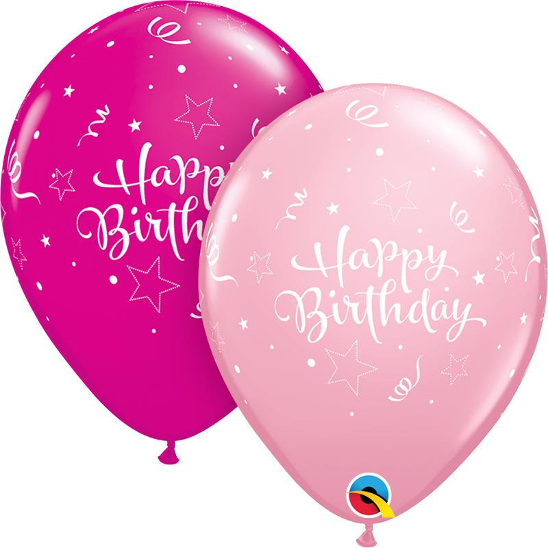 Picture of 11'' Birthday Shining Star Pink Balloon Bouquet  with Clear Topper