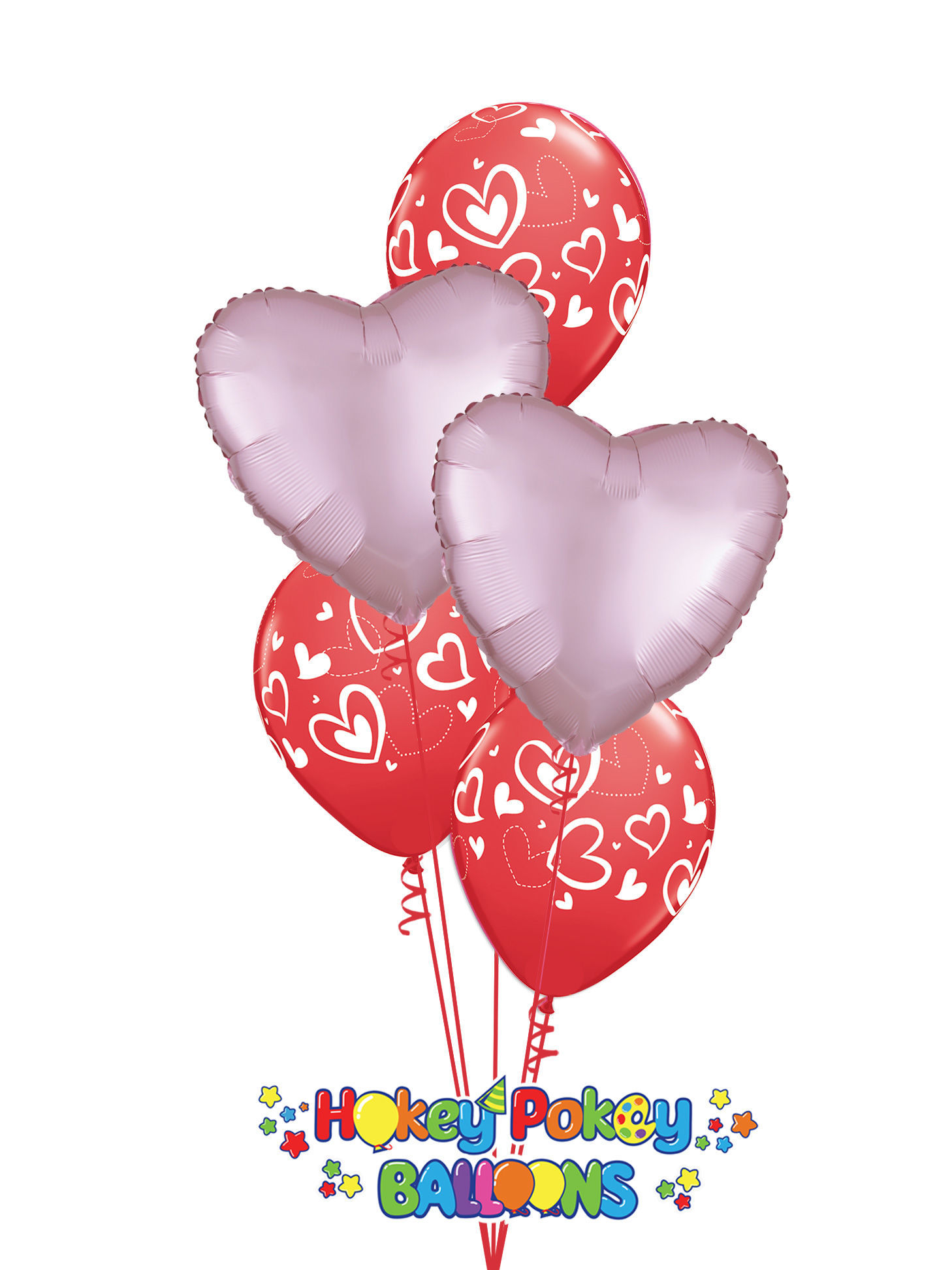 Picture of Mix & Match Red Hearts  Valentine's Balloon Bouquet of 5