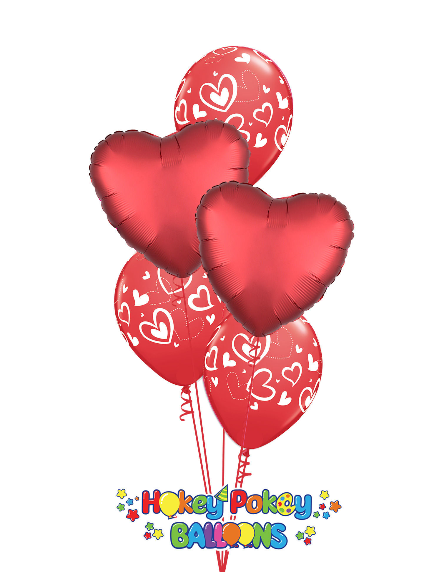 Picture of Mix & Match Red Hearts  Valentine's Balloon Bouquet of 5