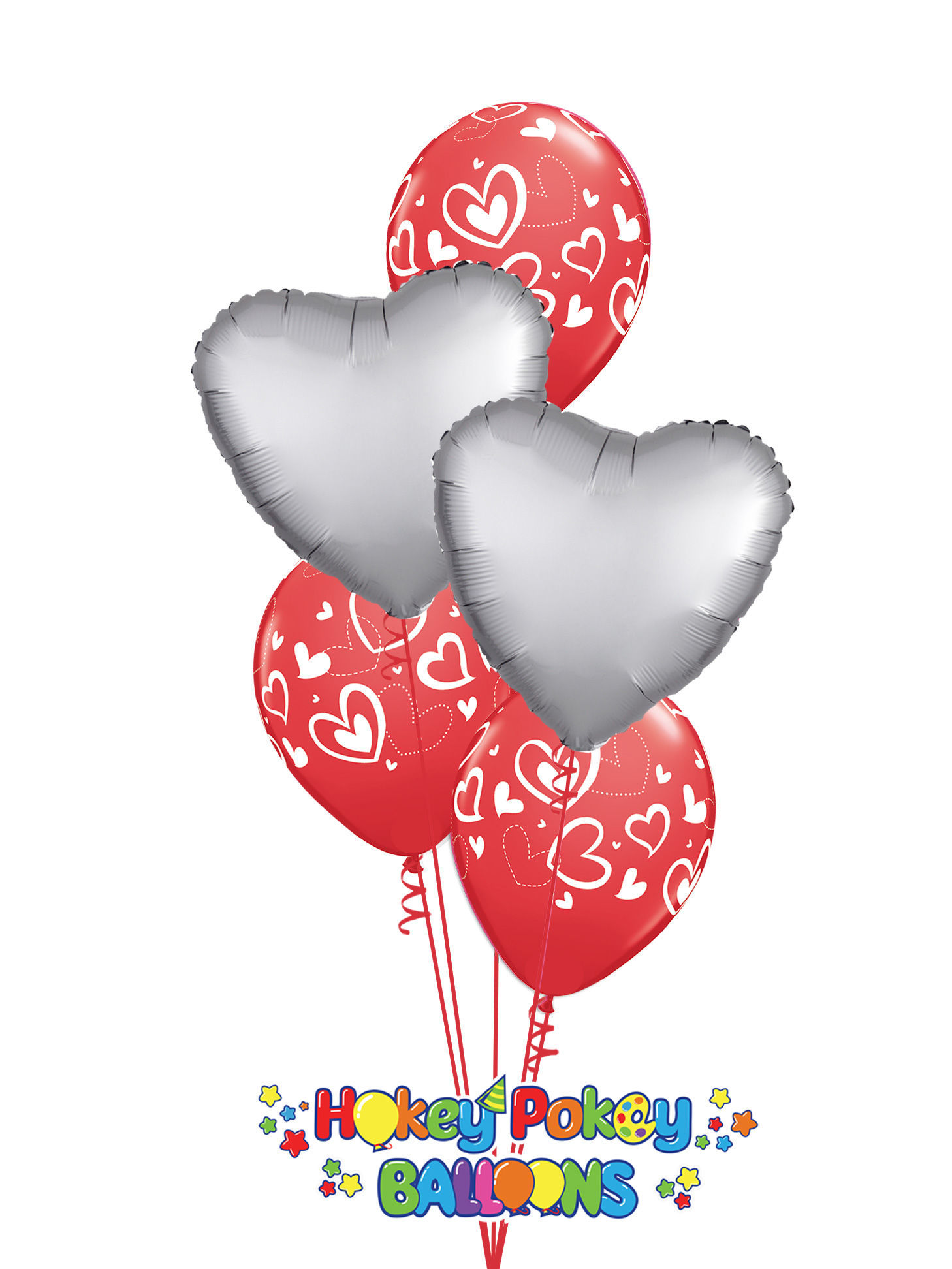 Picture of Mix & Match Red Hearts Mother's Day Balloon Bouquet of 5