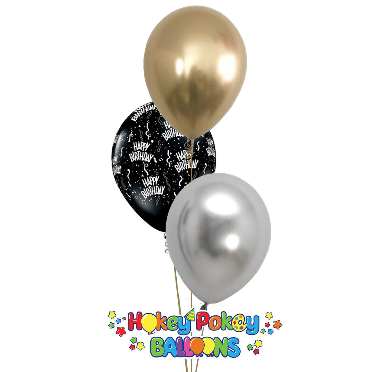 Picture of 11'' Birthday  Around  with Chrome Balloon Bouquet (up to 13 balloons)