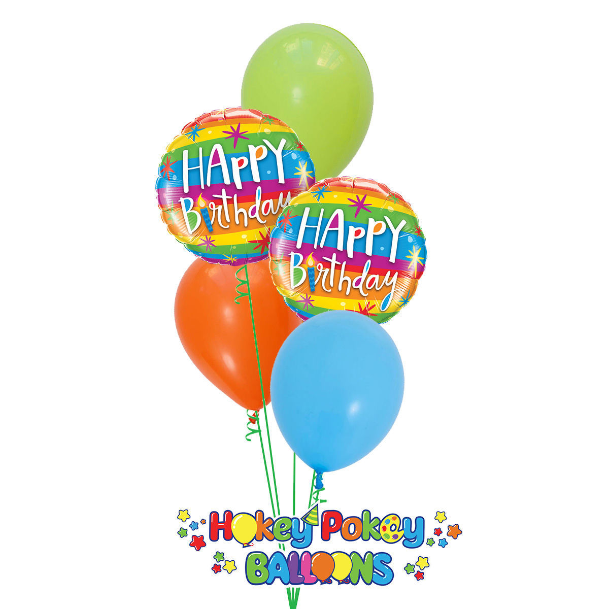 Picture of Rainbow Stripes Birthday Balloon Bouquet of 5