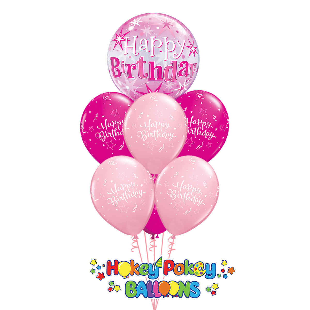 Picture of Shining Star Birthday Sparkle Bubble Deluxe - Balloon Bouquet of 7