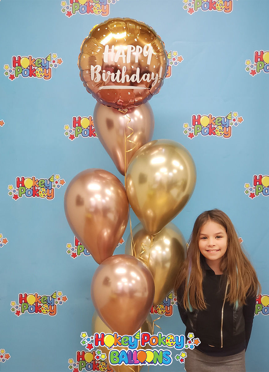 Picture of Gold & Rose Gold Ombre  Birthday Balloon Bouquet of 7