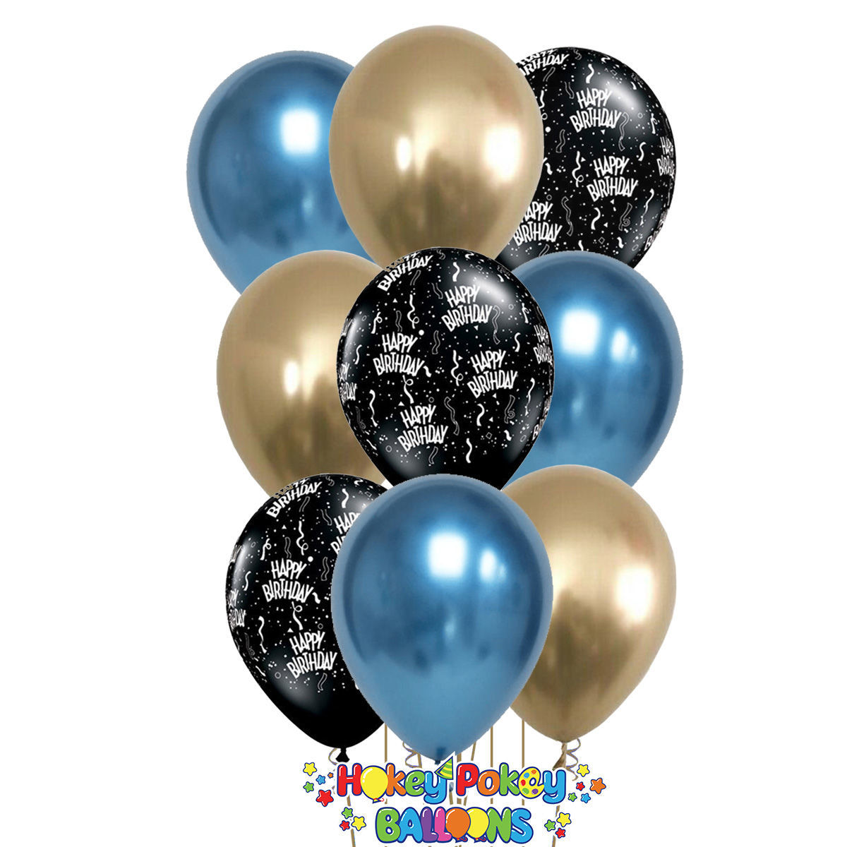 Picture of 11'' Birthday  Around  with Chrome Balloon Bouquet (up to 13 balloons)