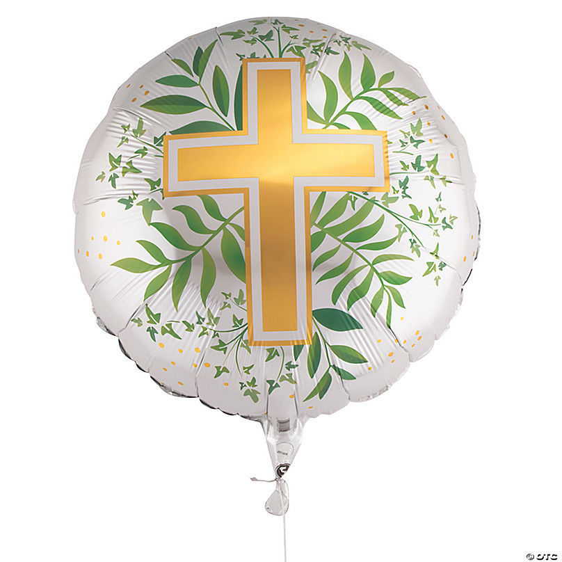 Picture of 18" Golden Cross & Greenery Foil Balloon (helium-filled)