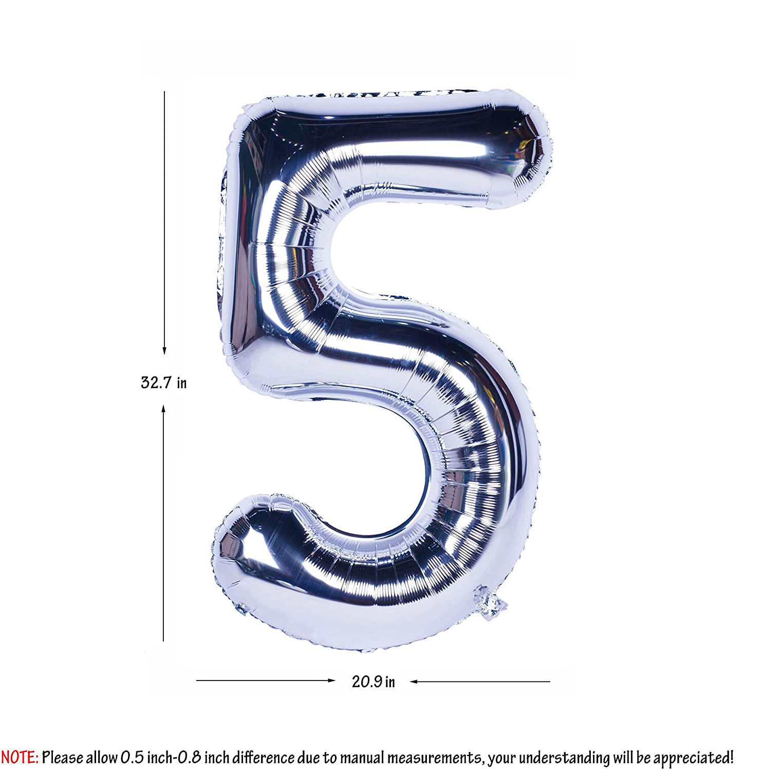Picture of 34'' Foil Balloon Number 5 - Silver (helium-filled)