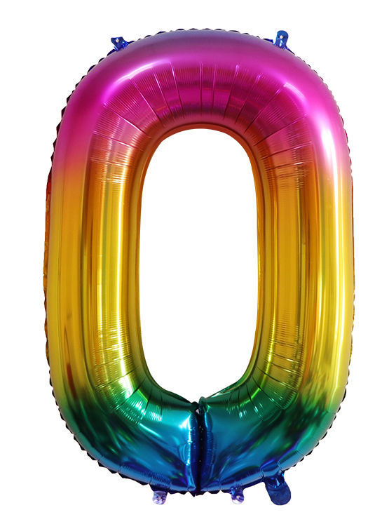 Picture of 34'' Foil Balloon Number 0 - Bright Rainbow (helium-filled)