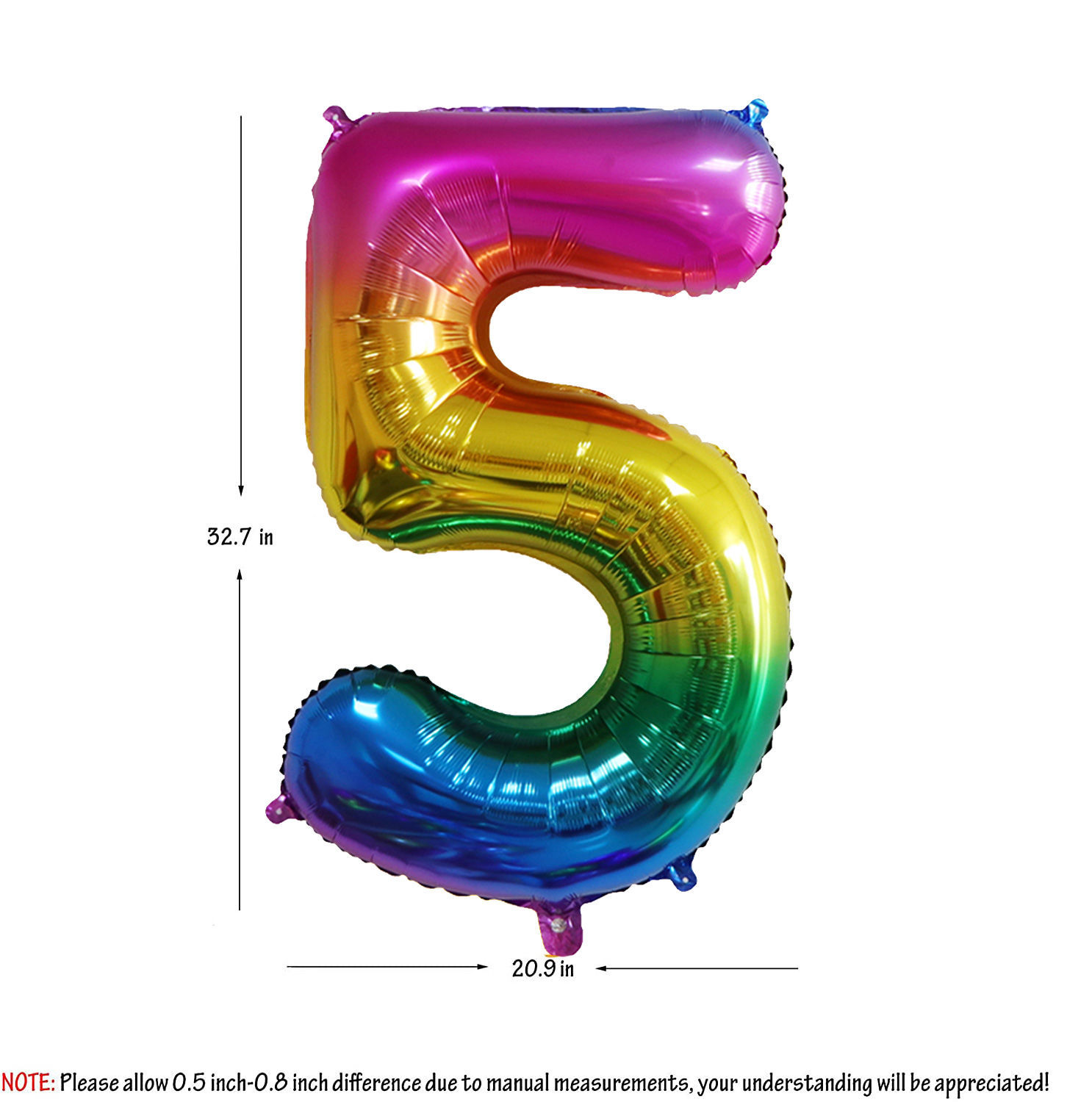 Picture of 34'' Foil Balloon Number 5 - Bright Rainbow (helium-filled)