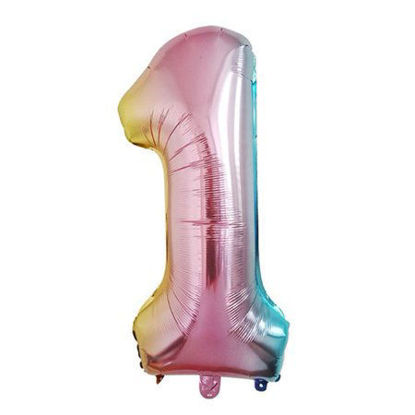 Picture of 34'' Foil Balloon Number 1 - Pastel Rainbow (helium-filled)