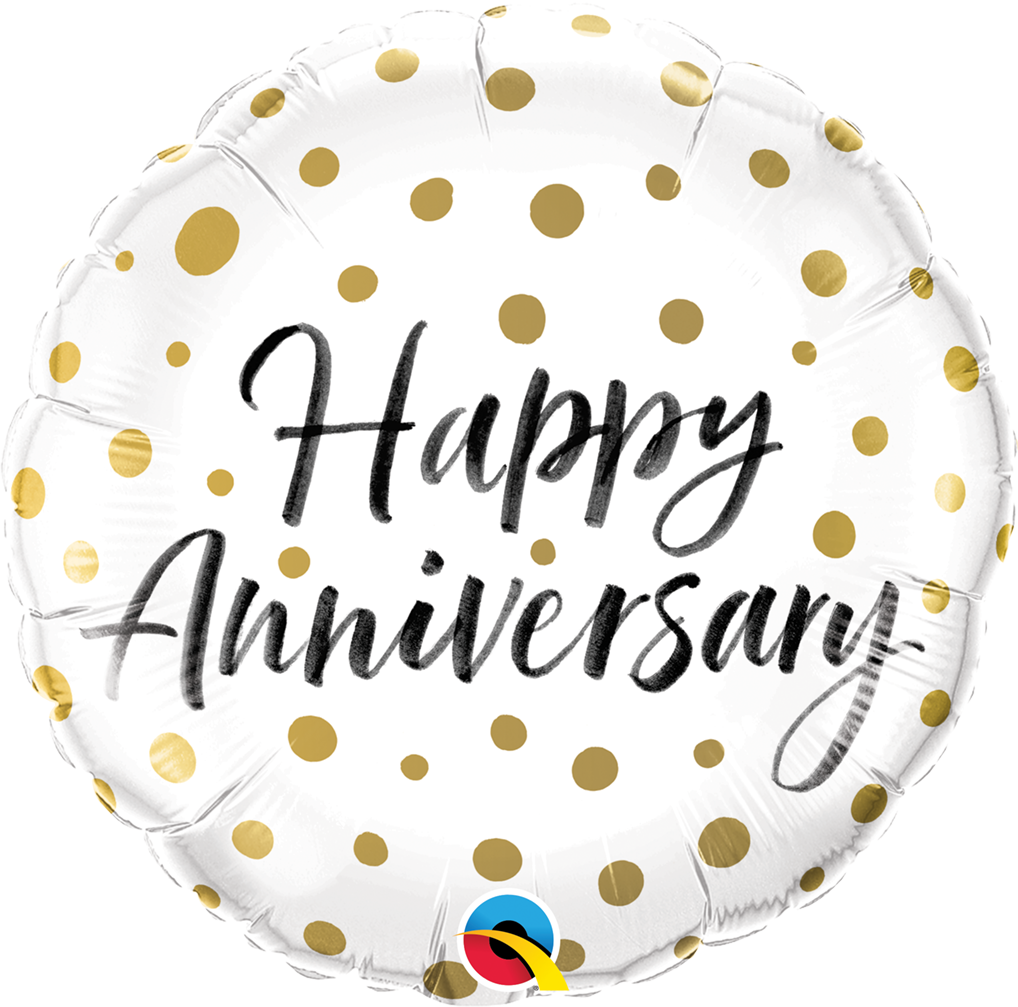 Picture of 18" Happy Anniversary Gold Dots Foil Balloon (helium-filled)