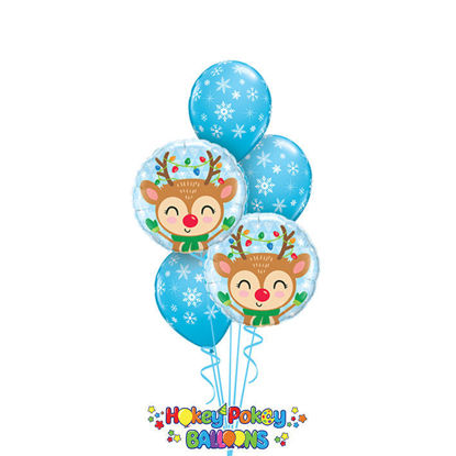 Picture of Snowflakes Sparkles with Reindeer - Balloon Bouquet of 5