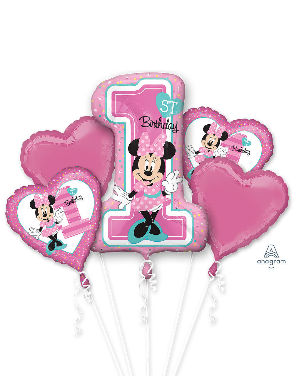 Picture of Minnie Mouse 1st Birthday - Foil Balloon Bouquet  (5 pc)