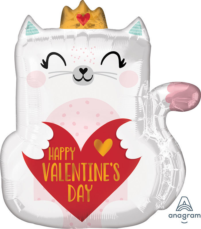 Picture of 18" Purrfect Satin Valentine Kitty - Foil Balloon  (helium-filled)