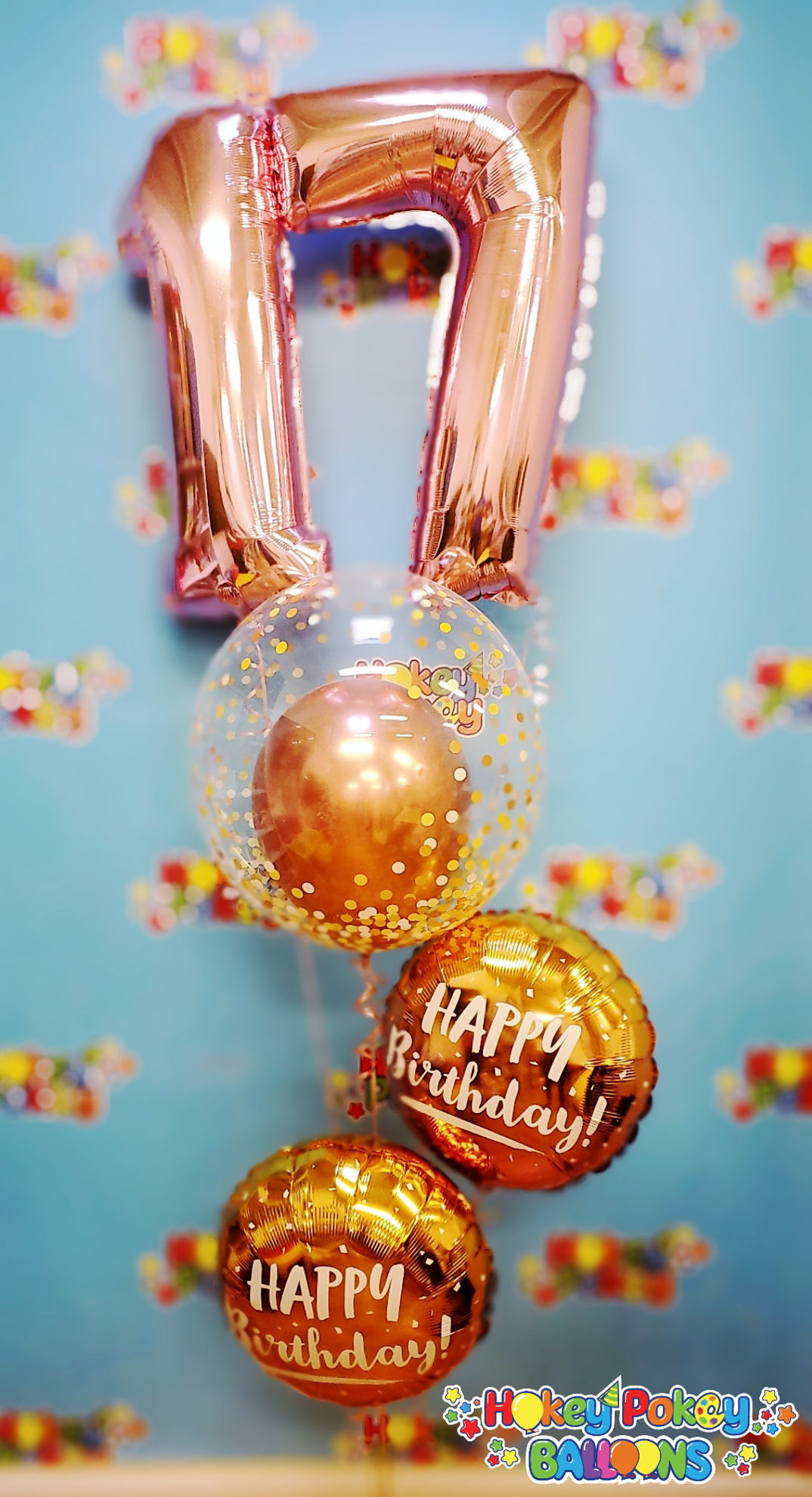 Picture of Gold & Rose Gold Ombre  Birthday Balloon Bouquet with Deco Bubble
