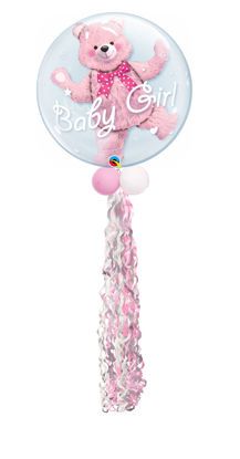 Picture of 24″ Double Bubble Teddy Bear Baby Girl Balloon (helium-filled)