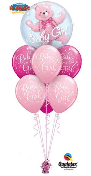Picture of Baby Girl Teddy Bear Balloon Bouquet (7pc)