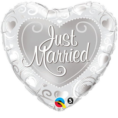 Picture of 18" Just Married - Silver Heart Foil Balloon (helium-filled)
