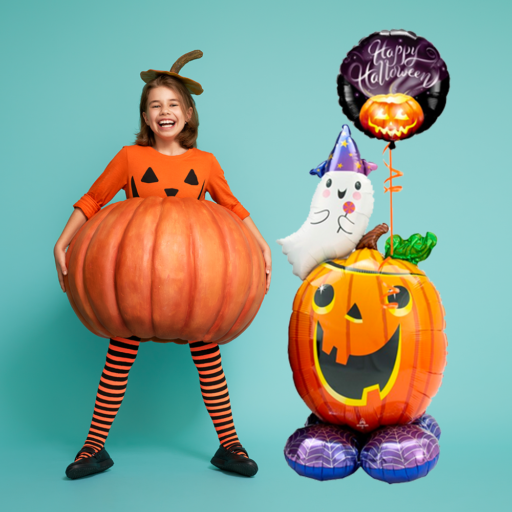 Picture of 56'' Pumpkin and Ghost - AirLoonz Balloon (air-filled)