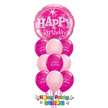 Picture of Pink Birthday Sparkle - Balloon Bouquet of 10 
