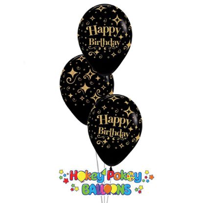 Picture of 11'' Happy Birthday Gold Diamonds - Balloon Bouquet (up to 13 balloons) 
